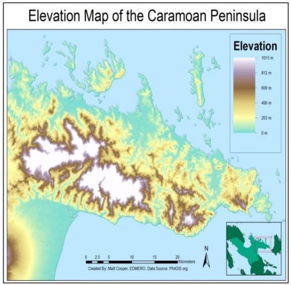 Map showing various altitudes of Caramoan Peninsula