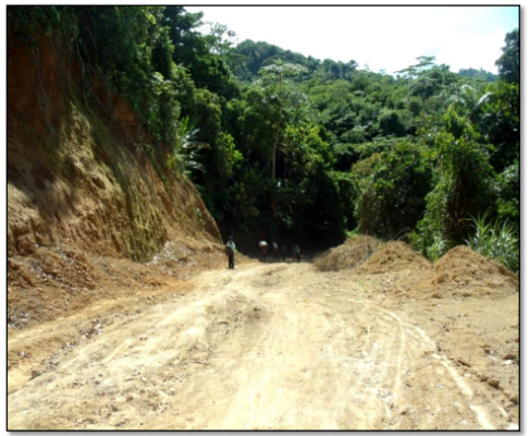 An  access  road  connecting  Bantugan  to  the  main  artery  in  Presentacion. The opening of  roads  facilitates access  to  sensitive ecosystems  that are better left untouched. Similarly, the resulting erosion and loss of forest  cover could lead to sedimentation of nearby water bodies. 